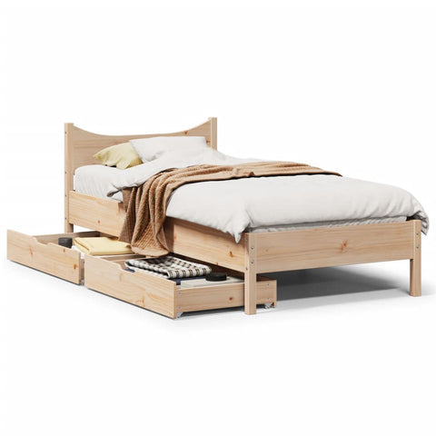 ZNTS Bed Frame with Drawers 100x200 cm Solid Wood Pine 3301911