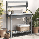 Potting Table with Sink Grey 147.5x44x139.5 cm Solid Wood Fir 156348