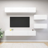 6 Piece TV Cabinet Set White Engineered Wood 3078728