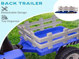 Ride On Tractor, Battery Powered Electric Car, with Detachable Trailer, Remote Control, Music - Blue T3398P348359
