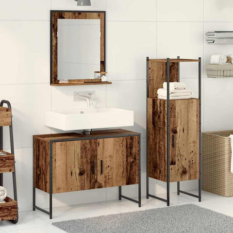 Bathroom Furniture Set with Door 3 pcs Brown 33 x 33 x 102.5 cm 3334374