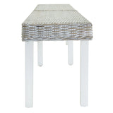 Bench White 160x35x45 cm Natural Kubu Rattan & Solid Wood Mahogany 344877