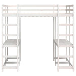 ZNTS Loft Bed with Desk and Ladder White 200x200 cm Solid Wood Pine 3284228