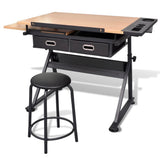 Two Drawers Tiltable Tabletop Drawing Table with Stool 20087