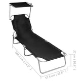 47770 Folding Sun Lounger with Canopy Black Aluminium