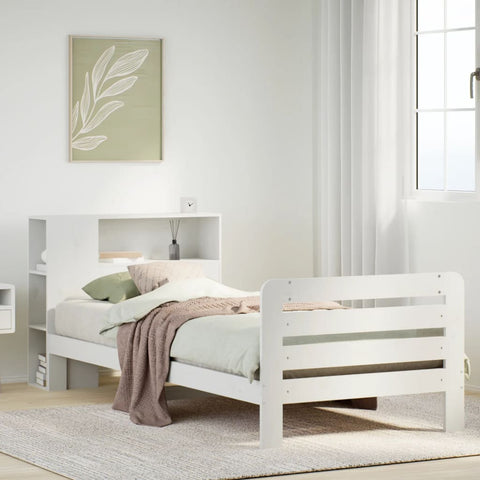 ZNTS Bed Frame without Mattress White 100x200 cm Solid Wood Pine 3309906