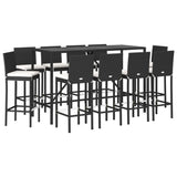 11 Piece Garden Bar Set with Cushions Black Poly Rattan 3203930