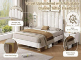 3ft Single Premium Velvet Upholstered Bed Frame with Scalloped Channel Tufted Design, Height N652P411464W