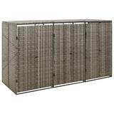 Triple Wheelie Bin Shed Grey 207x80x117 cm Poly Rattan 319866