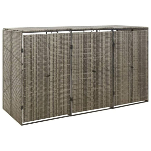 Triple Wheelie Bin Shed Grey 207x80x117 cm Poly Rattan 319866