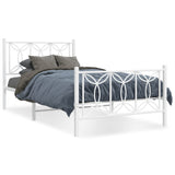 Metal Bed Frame without Mattress with Footboard White 107x203cm 376191