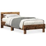 ZNTS Bed Frame with LED Lights Old Wood 75x190 cm Engineered Wood 863815