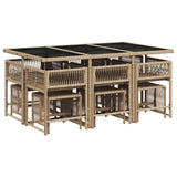 11 Piece Garden Dining Set with Cushions Mix Beige Poly Rattan 3211512