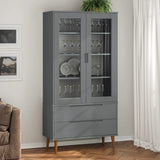 Vitrine Cabinet MOLDE Grey 90x35x175 cm Solid Wood Pine 350545