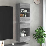 Wall Cabinets with LED Lights for TV 2 pcs Grey Sonoma 40x30x60.5 cm 837089