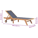Folding Sun Lounger with Wheels Solid Teak and Textilene 44668