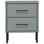 ZNTS Bedside Cabinet with Metal Legs Grey Solid Wood Pine OSLO 350974