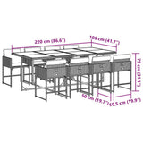 9 Piece Garden Dining Set with Cushions Light Grey Poly Rattan 3211283