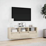 TV Wall Cabinet with LED Lights Sonoma Oak 130x31x45 cm 852343