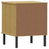 Bedside Cabinet with Metal Legs Brown Solid Wood Pine OSLO 350973