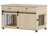Dog Crate Furniture on Wheels, Dog Cage with 2 Drawers, Sliding Door, for Medium Large Dogs, Oak T3398P425266