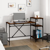 Desk with Shelves Smoked Oak 135x50x90 cm Engineered Wood&Iron 826711