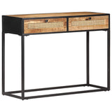Console Table 100x35x75 cm Rough Mango Wood and Natural Cane 323145