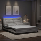 Bed Frame with LED without Mattress "Hvar" White and Black 160x200 cm 3213947
