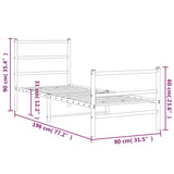 Metal Bed Frame without Mattress with Footboard Black 75x190cm 355373