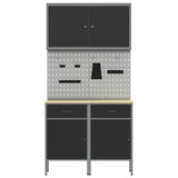 Work Cabinet with Drawer 5 pcs Black Engineered Wood and Steel 3321416