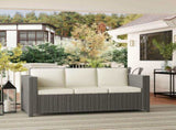 3 Seater Rattan Sofa All-Weather Wicker Weave Metal Frame Chair with Fire Resistant Cushio-Cream T3398P323866