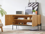 Modern Sideboard Cabinet with 2 Doors and Metal Legs, Buffet Storage Cabinet with Line Design, N896P457078W