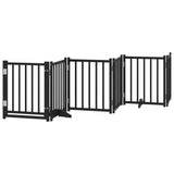 Dog Gate with Door Foldable 9 Panels Black 450 cm Poplar Wood 3155709