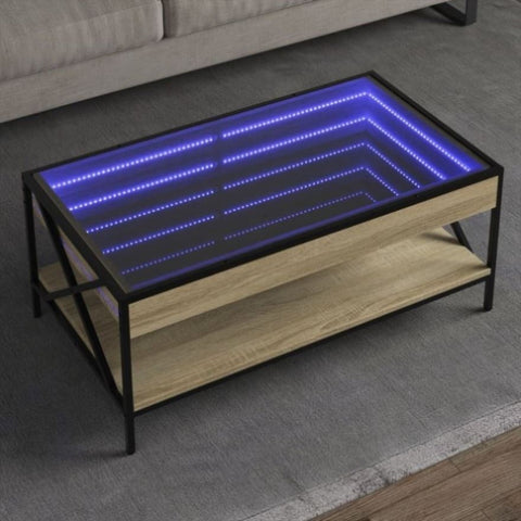 ZNTS Coffee Table with Infinity LED Sonoma Oak 90x50x38 cm 847708