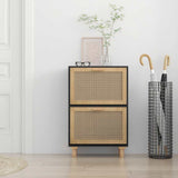 Shoe Cabinet Black 52x25x80 cm Engineered Wood&Natural Rattan 345646