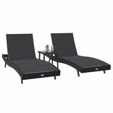 Sun Lounger 3 pcs Black 197 x 70 x 82 cm Poly Rattan 3381203