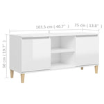 TV Cabinet & Solid Wood Legs High Gloss White 103.5x35x50 cm 805965