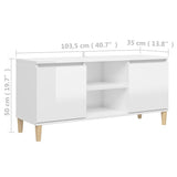 TV Cabinet & Solid Wood Legs High Gloss White 103.5x35x50 cm 805965