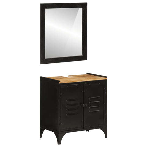 ZNTS 2 Piece Bathroom Furniture Set Iron and Solid Wood Mango 3217109