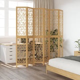 Room Divider 6 Panels Brown Solid Wood Paulownia 358876