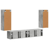 TV Wall Cabinet Set 4 pcs Concrete Grey Engineered Wood 3408919