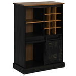 ZNTS Wine Cabinet HALDEN with Wine Racks and Sliding Door Black Pine 4018448