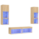 6 Piece TV Wall Units with LED Sonoma Oak Engineered Wood 3216617