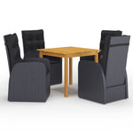 ZNTS 5 Piece Garden Dining Set with Cushions Black Poly Rattan 3095285