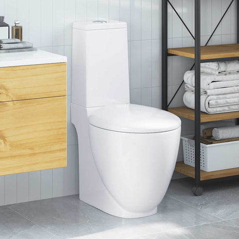 WC Ceramic Toilet Bathroom Round Toilet Bottom Water Flow White 3059888
