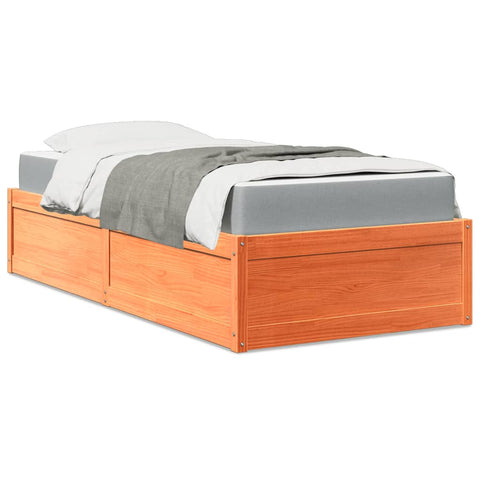 Bed with Mattress Wax Brown 90x200 cm Solid Wood Pine 3281945