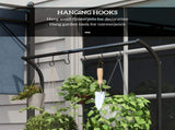 3 Tiered Plant Rack with Hanging Hooks, Tall Plant Stand for Indoor Outdoor Porch Balcony Use, Black T3398P325255