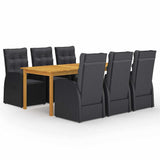 7 Piece Garden Dining Set with Cushions Black Poly Rattan 3095292