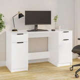 ZNTS Desk with Side Cabinet White Engineered Wood 3115908