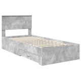 Bed Frame Concrete Grey and Silver 75 x 190 cm Engineered Wood 3408329